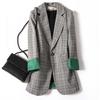 Moda Cuadros Mujer Abrigo Blazer Chaqueta de Traje Retro Blazer Mujer Abrigos Casuales Abrigo para Damas de Oficina