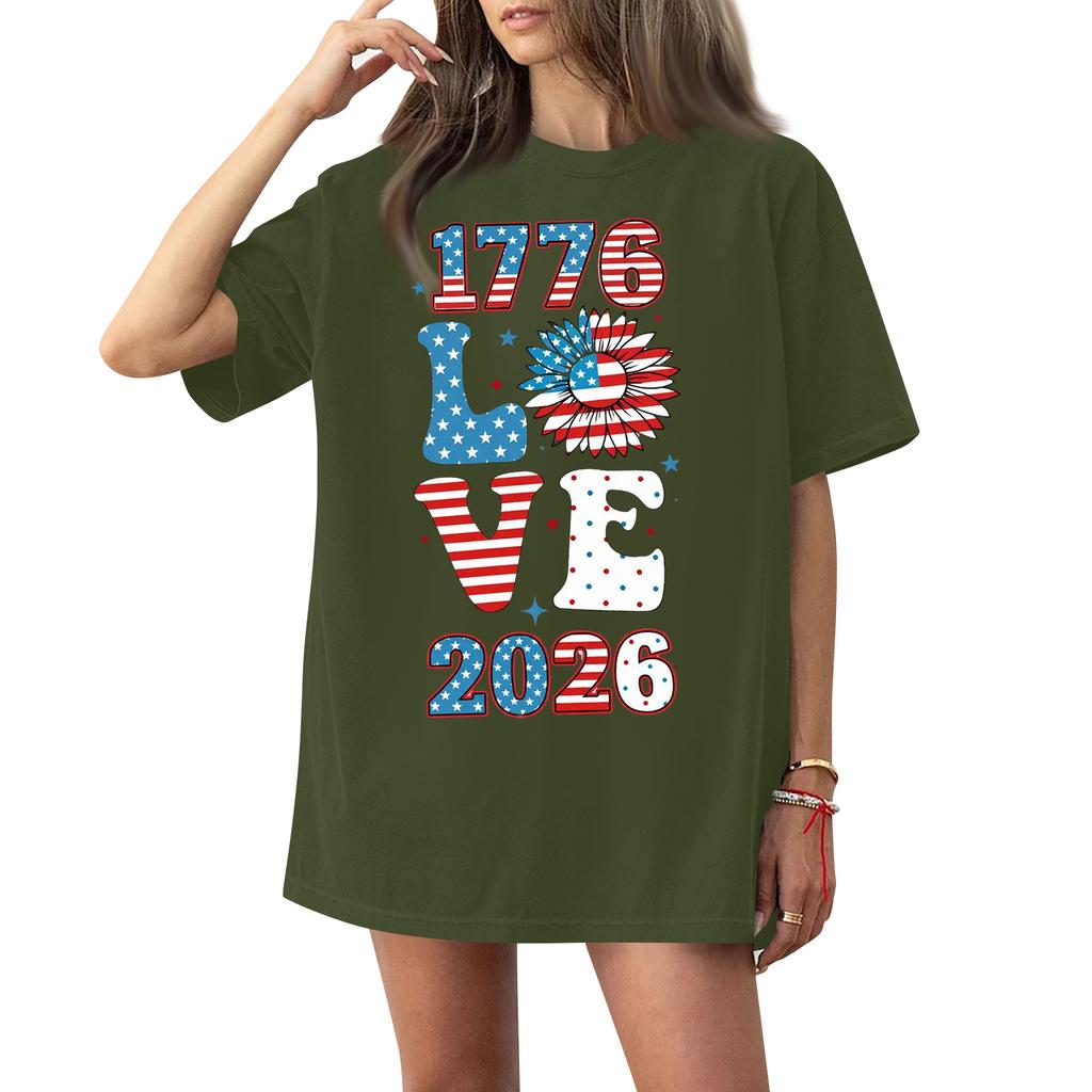 Women's Round Neck Printed Short-sleeved T-shirt Top