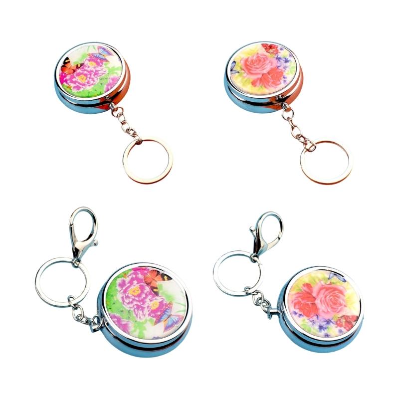 Pills Box Keychain With Mirror And Sealed Metal Compartment Keychain Moisture-Proof Medicines Dispenser Travel Accessory