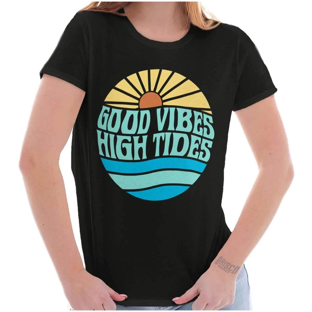 Retro Beach Sunset Good Vibes High Tides Graphic T Shirts for Women T-Shirts XS