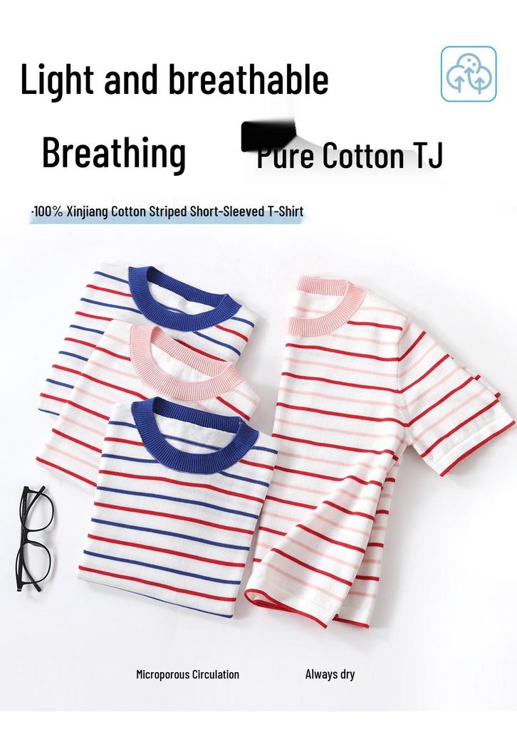 Stylisches gestreiftes Baumwoll-Kurzarm-T-Shirt für Kinder
