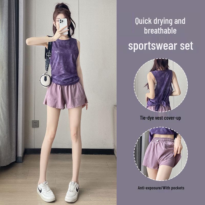 Damski zestaw do biegania i jogi 2025 szybkoschnący: Letnia kamizelka pulowerowa ze spodenkami