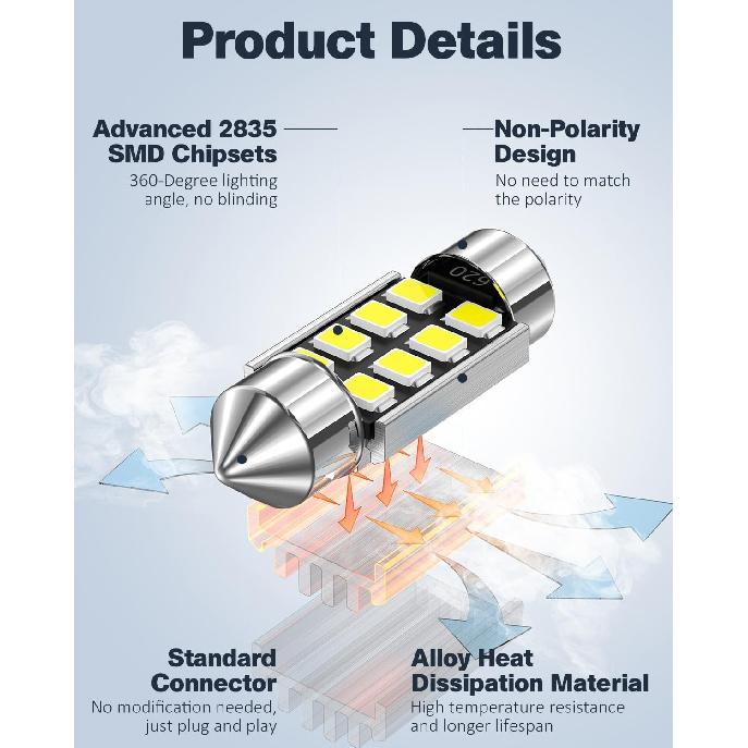 42 PCS Upgraded LED Interior Car Lights Kit, Super Bright Dome Map And Door Light Bulbs, Fits 194 De3175 578 6418 T5 LED Blubs, Universal For Cars