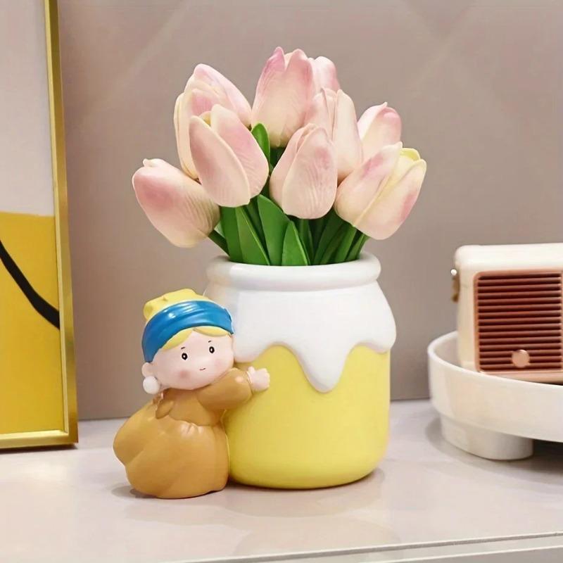1Pc Pearl Girl Flower Arrangement Decoration Resin Ins Wind Storage Decoration Vase Pen Container Storage Jar Living Room