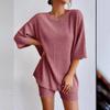 Fashionable Knitted Loose Casual Round Neck Summer Shorts Top Set Women'S Clothing Comfortable Breathable Solid Color Shorts Set