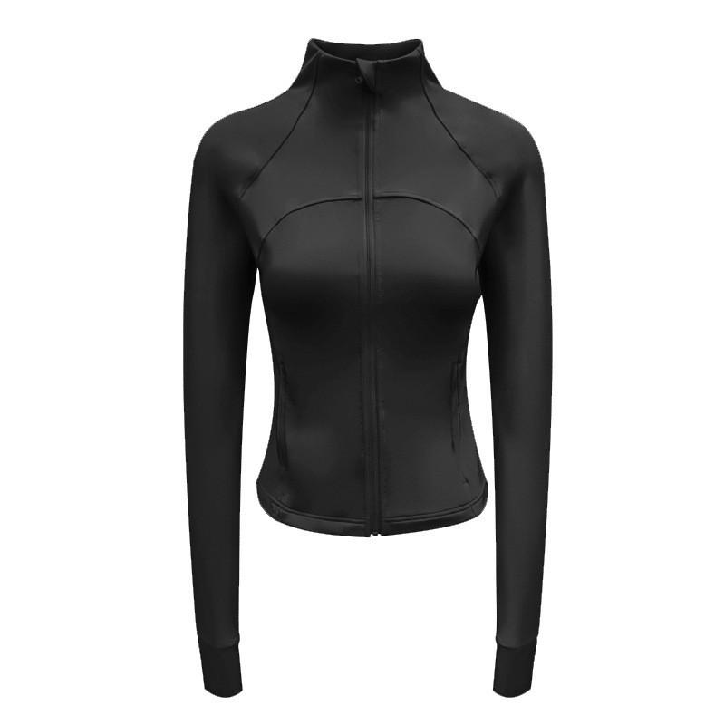Women's Slim-Fit Stand-Up Collar Yoga Jacket - Long Sleeve, High-Elastic, Zipper Cardigan for Outdoor and Fitness Activities
