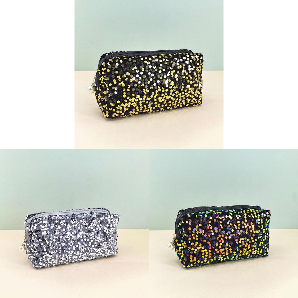 Velvet Sequin Makeup Bag With Large Capacity For Travel And Daily Use