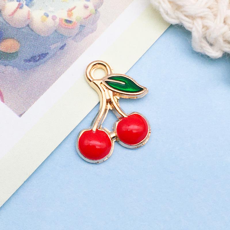 3D Fruit Drip Oil Alloy Pendants: Cherry, Watermelon, Grape Charms - Mixed 20K Gold