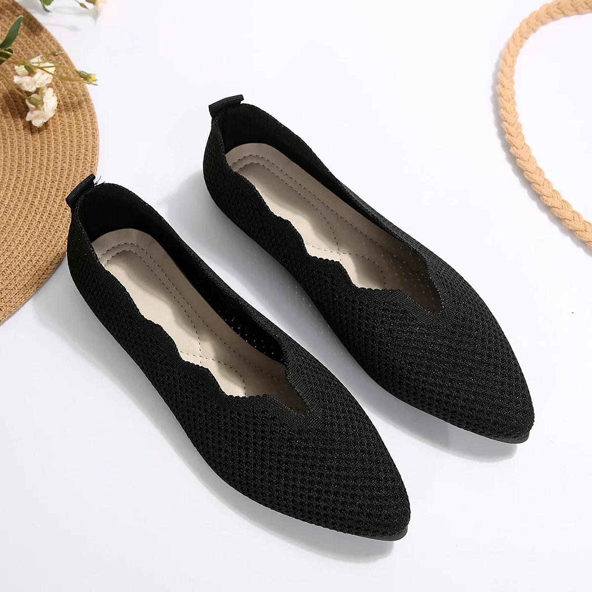 

Женские балетки Трикотажные повседневные туфли Слипоны Милые балетки Пуанты Повседневные удобные туфли на плоской подошве для женщин 36 чёрный