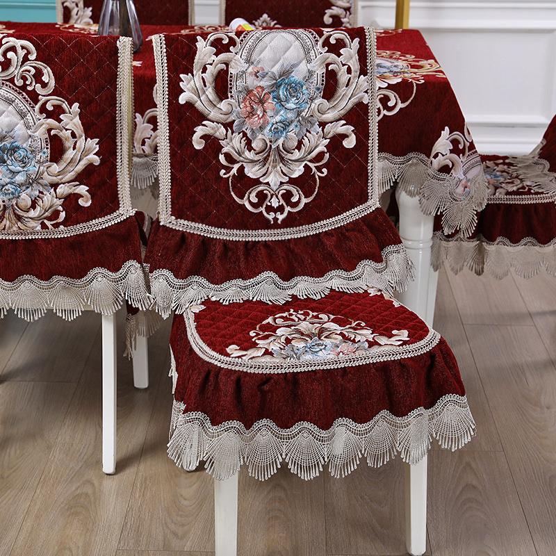 Capa de almofada para cadeira de luxo europeia leve, toalha de mesa, almofada para cadeira de jantar, capa de mesa para casa, capa de cadeira de elastano, jacquard, vermelho, 1 peça