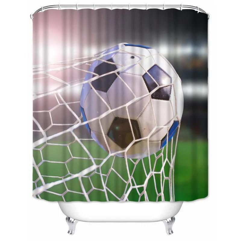 Soccer Shower Curtain Football Sports Theme Waterproof Bathroom Polyester Fabric Bathtub Curtain with Hooks for Home Decoration