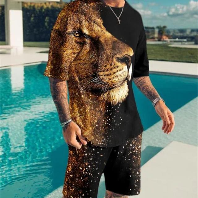 Móda Letní 2dílné soupravy Tepláky Pánské oversized oblečení Retro plážový styl 3D tisk trička Pánský oblek Tričko Šortky