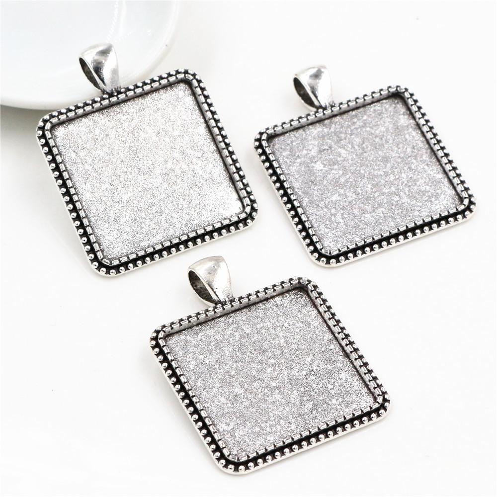 New Fashion 5pcs 25mm Inner Size 7 Colors Plated Square Cabochon Base Setting Charms Pendant,Fit 25mm Square Glass Cabochons
