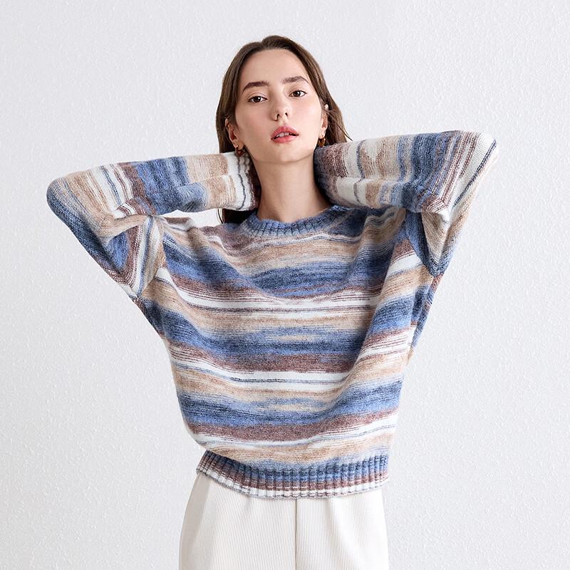 BETU Women's Autumn Tie-Dye Stripe Loose Knit Sweater
