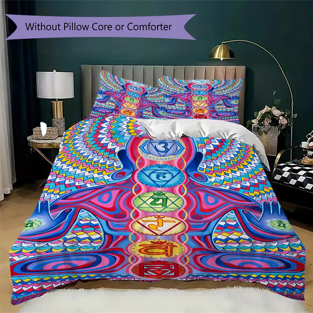 1PC Chakras Theme Bedding Quilt Set Quilt Cover Pillowcase Home Decoration Birthday Gift (1 * duvet cover + 2 * pillowcase, without core)A11