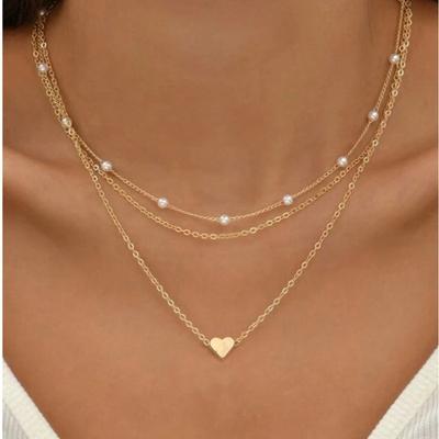 Set di 3 Collane di Perle da Donna con Ciondolo a Forma di Cuore d'Amore Dorato Moda Catena per Clavicola Impermeabile Ipoallergenica Gioielli KTJ