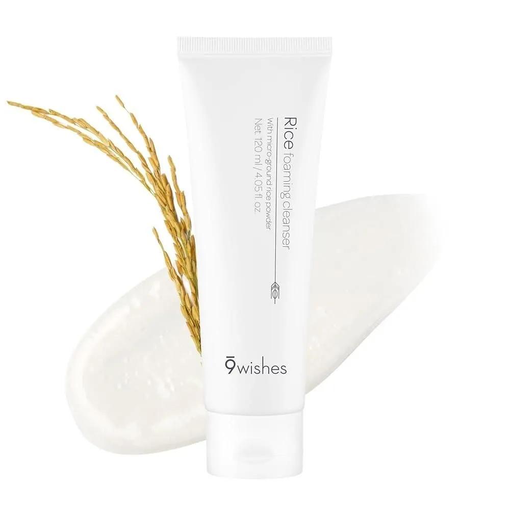 9WISHES Rice Foaming Cleanser 15.07 Fluid Ounces - Gentle facial rice water plant-based ingredients for sebum control and blackhead removal