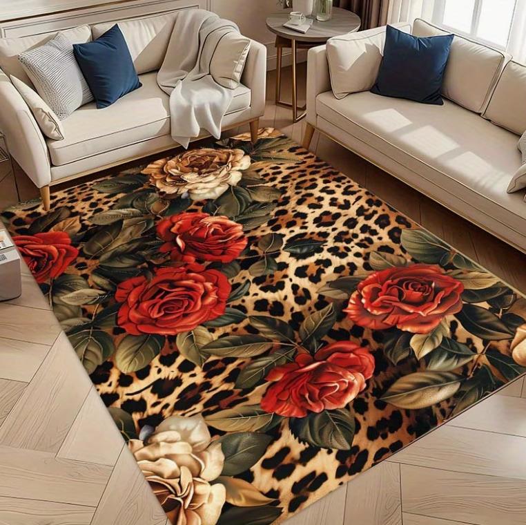 3D Leopard on Pink Sofa Area Rug Non Slip Washable Carpet for Living Room Bedroom Makeuproom  Home Decoration Doormat