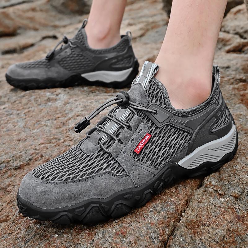 2025 Men's Breathable Leather Outdoor Casual Hiking Shoes - Non-Slip, Soft Sole, Mesh Design