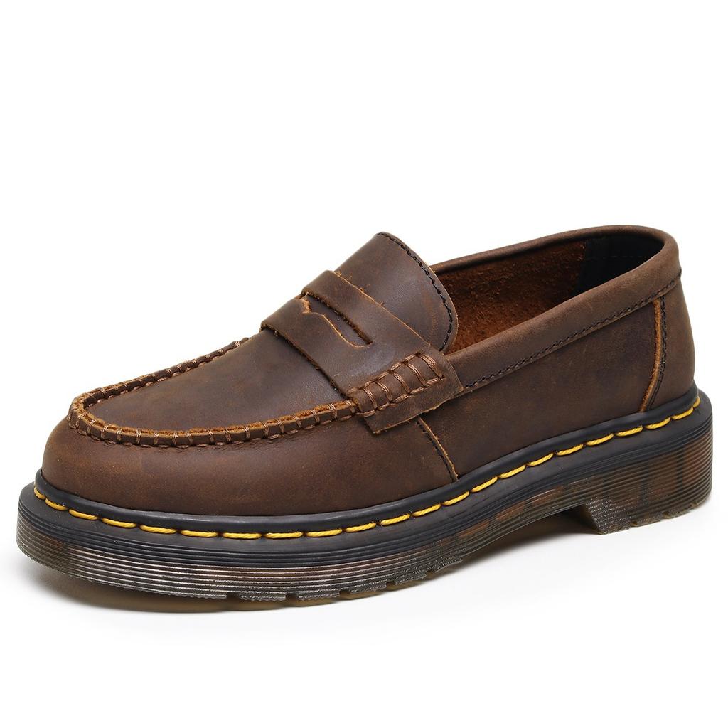 Neue Mokassins aus der ersten Lederschicht, modische Damen-Lederschuhe mit niedrigem Schaft, kleine Lederschuhe in Crazy Horse Braun, modische Studenten-Freizeitschuhe