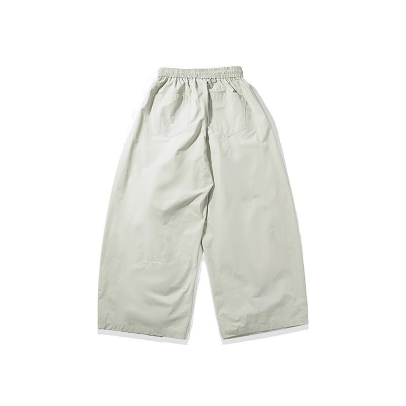 Unisex Japanese Retro Wide Leg Cargo Pants Solid Color Straight Cut Casual Trousers