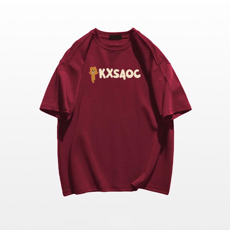 

Женская летняя хлопковая футболка с коротким рукавом большого размера до 300 фунтов: Свободный крой, Прямое плечо, Трендовый американский нишевый дизайн. XXL Premium Quality бордовый