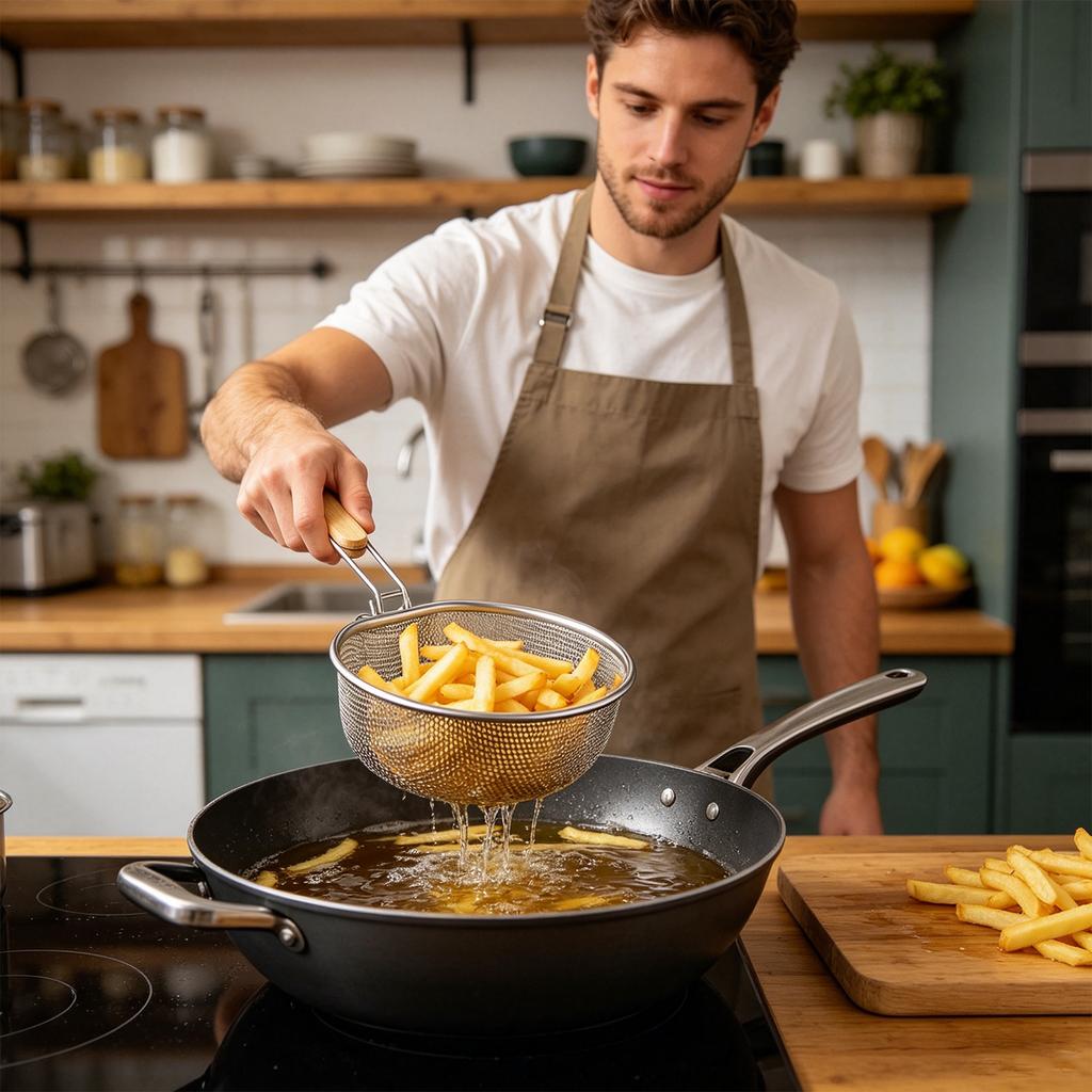 304 Stainless Fryer Basket with Fine Mesh, Oil Strainer and for Kitchen Deep Frying and Draining