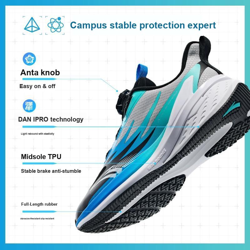 Anta Kids Fabric Bow Speed Comfortable Shock Absorbing Wear Resistant Low Top Running Shoes Kids Running Shoes Black Blue 312445501-1