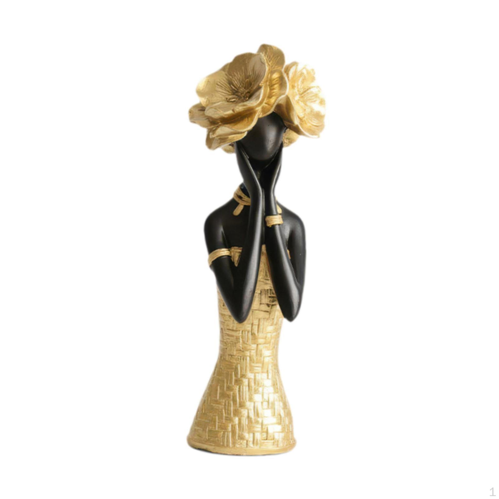 

African Female Statue, Resin Figurine, Decorative Figurine Collection, Handicraft, Gift, Table Style A