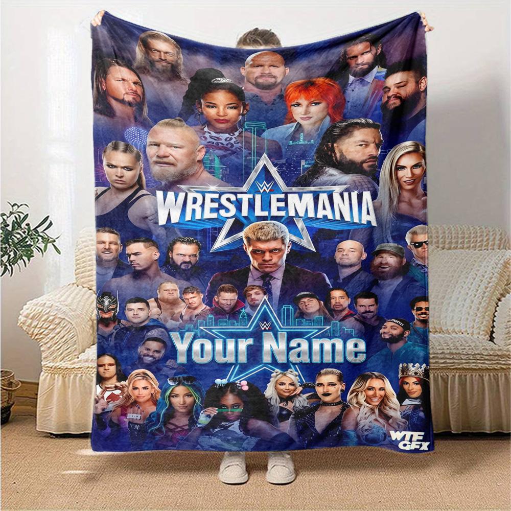 Wrestlemania Customize Text Blanket Cozy Customizable Blanket Durable Comfort Perfect for Nap Chair Living Room Office Four Seasons Multipurpose