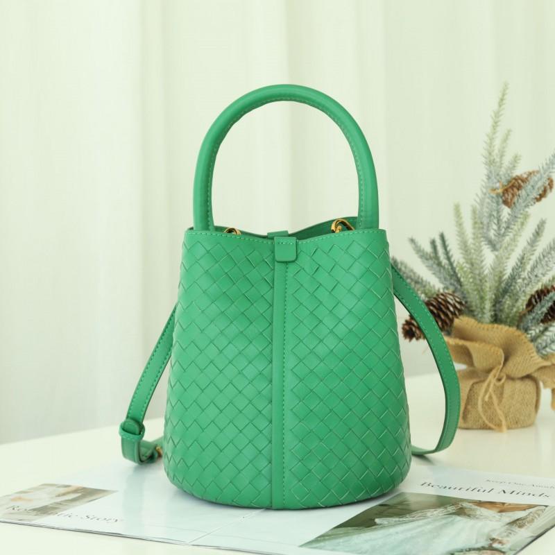 Hand-woven Bucket Bag Genuine Leather Women's Exquisite Fashionable Handbag Single-shoulder Cross-slung Tote