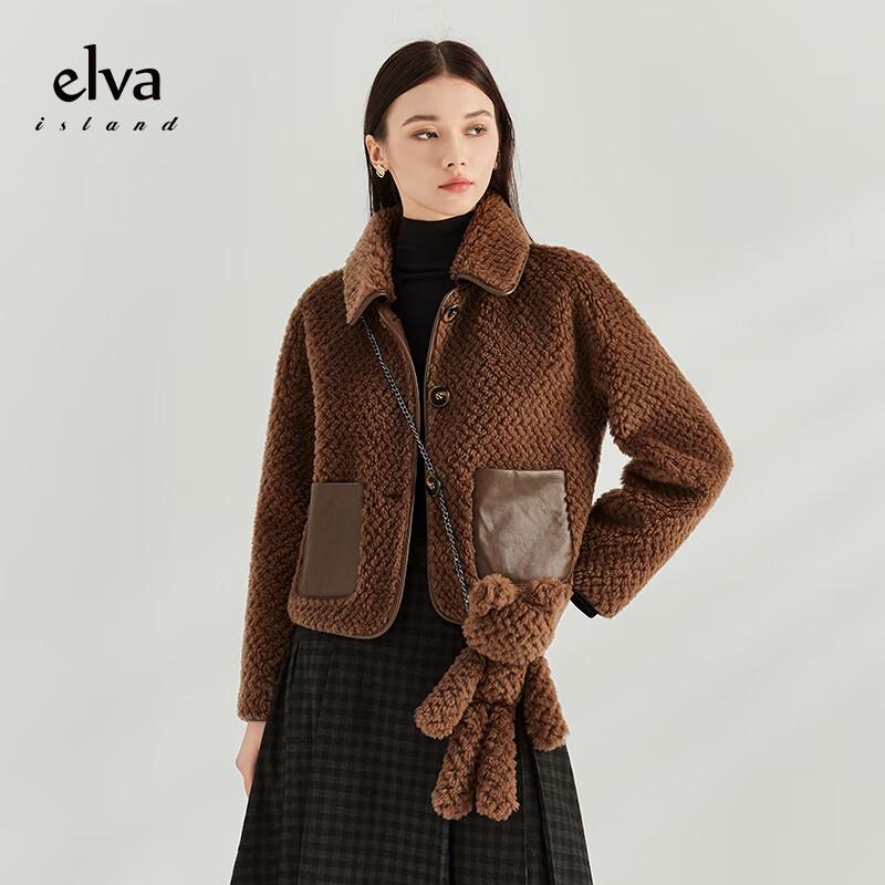 Elva' Island Women's Loose Fit 100% Wool Lapel Long Sleeve Coat
