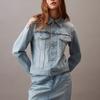 Calvin Klein Solid Color Lapel Single-Breasted Long Sleeve Denim Jacket Women jackets Medium-Blue 40730WP-400