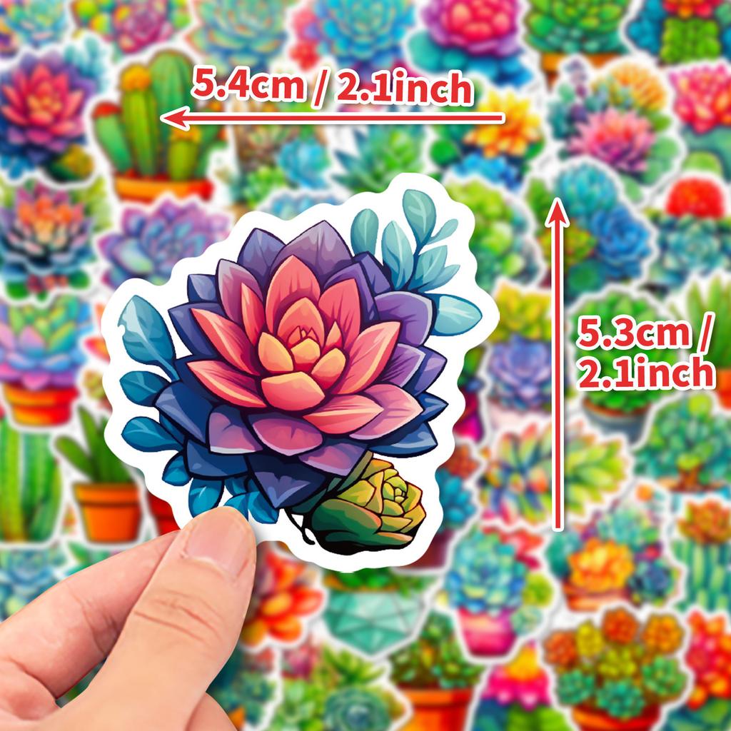 50 Succulent Stickers New Cartoon Ins Wind Succulent Story Series Plant Flowers Graffiti Hand Account Stickers