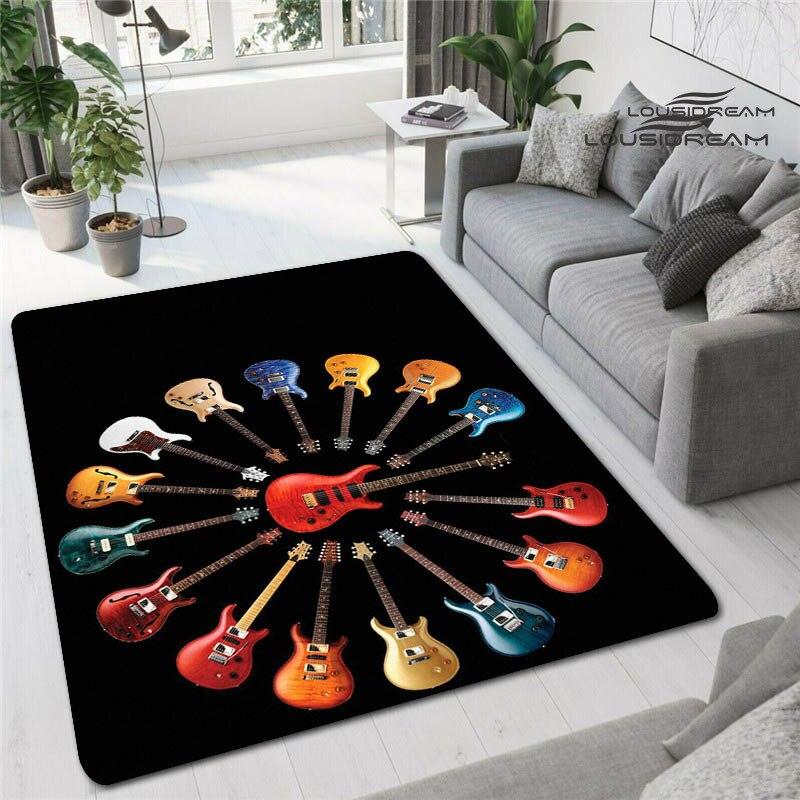 Tappetini stampati in 3D con chitarra colorata per soggiorno, tappeti antiscivolo, camera da letto, comodino, decorazione moderna per la casa, tappetini lavabili