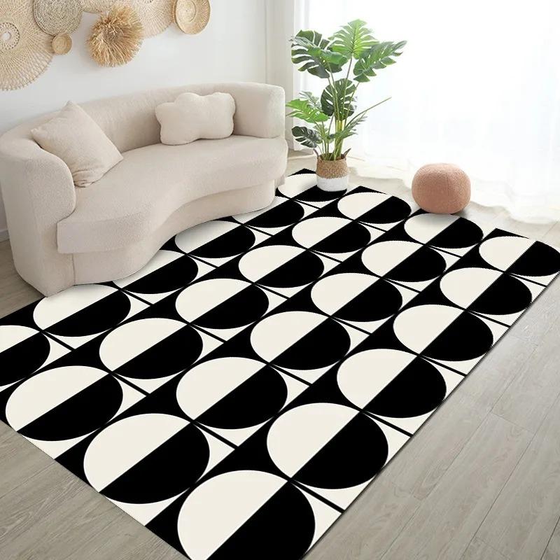 Black and White Light Luxury Geometric Pattern Floor Mats Door Front Decoration Home Living Room Floor Mats