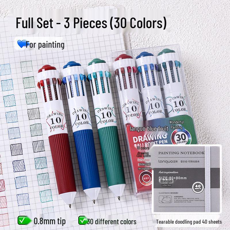 Blue Fruit Multi-Color Gel Pen Set - 30 High-Quality Stackable Press-Type Ballpoint Pens for Journaling