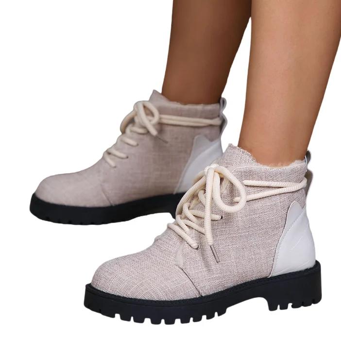 Fashion Short Plush Flats Ankle Boots Warm Women Shoes 2024 Trend Brand New Lace-up Sneakers Cozy Casual Motorcycle Boots Botas M