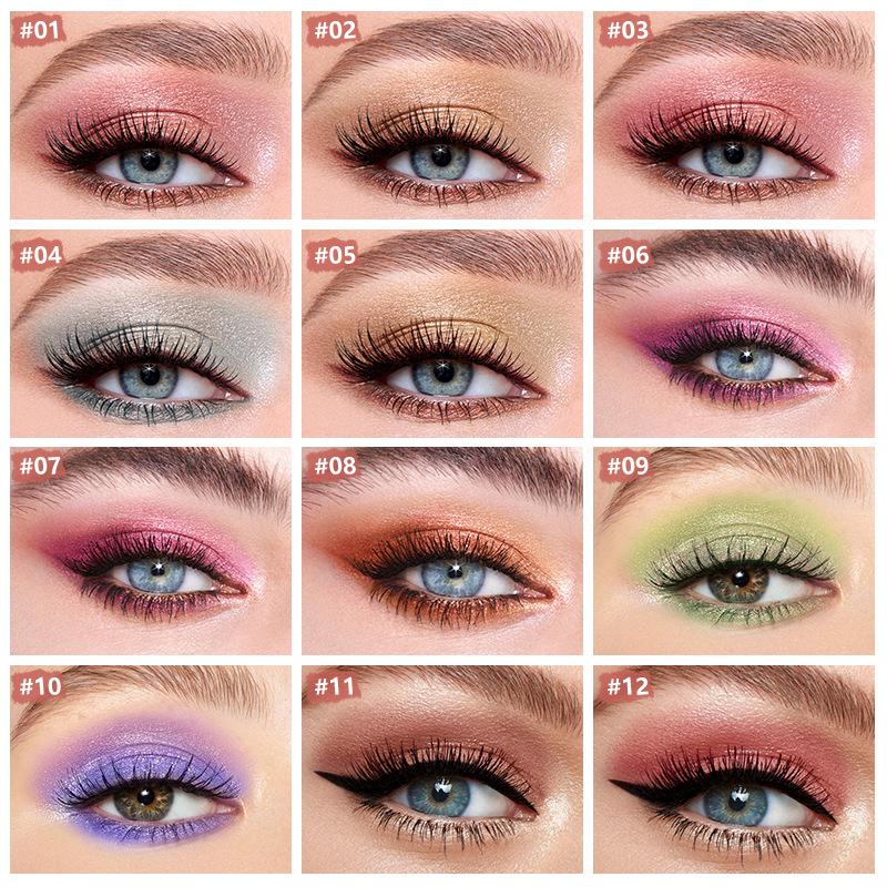 Ombretto monocromatico lucido Commercio estero Matte Pearlescent Glitter Beauty Makeup Ombretto a 12 colori