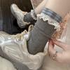 Women's Spring and Autumn Vintage Pluck Trend Lace Edge In The Cylinder Pile Socks