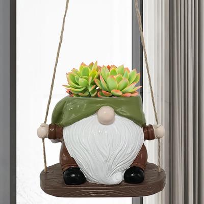 Swing Flower Planter Resin Flowerpot Container Creative Wall Hanging Gnome Penguin Planter with Twine IndoorOutdoor Garden Decor