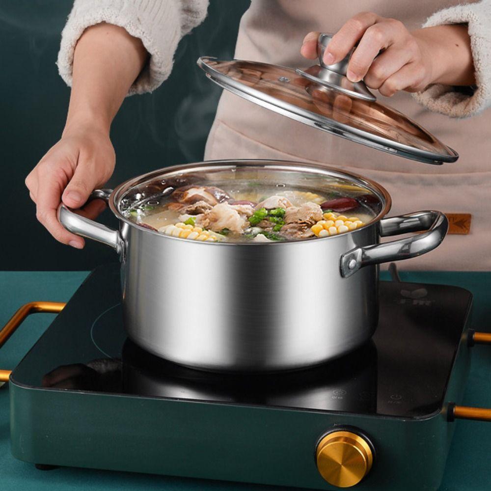 Glass Lid Stainless Steel Stew Pot Thickened Hot Pot Practical Soup Pot  Kitchen Cookware