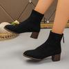 Thick Heel Skinny Boots Women's Autumn and Winter New Suede Square Head Elastic Fashion Boots Large Size Short Boots