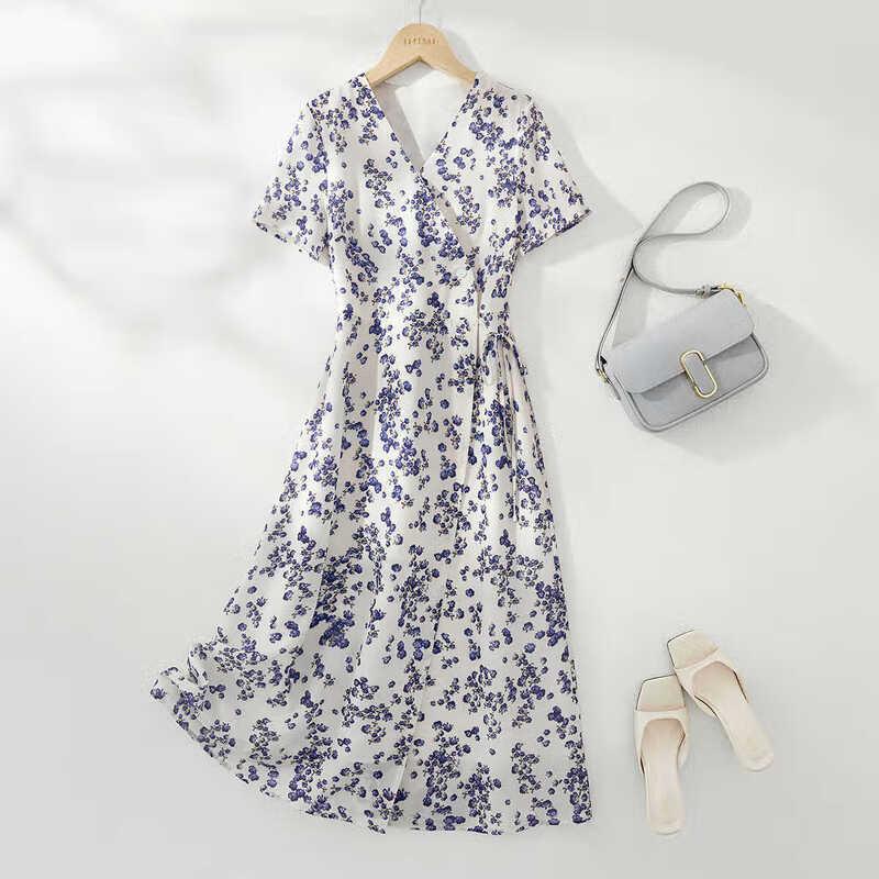 IHIMI Women s Retro Floral V-Neck Midi Tea Dress S