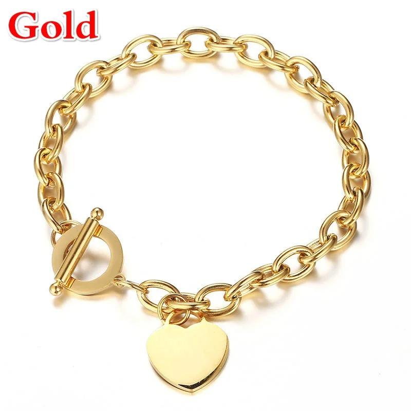 Kvinners Armbånd Rustfritt Stål Kjede Hjerte Anheng Europeisk og Amerikansk Mote Minimalistisk Kjærlighet OT Spenne Ferskenhjerteformet