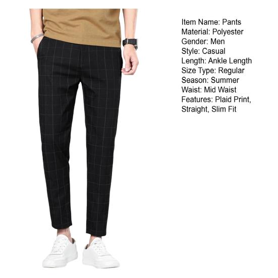 Muži Deváté kalhoty Rovný kostkovaný potisk Boční kapsy Tenké Strečové Slim Fit Knoflík Zapínání na zip Ležérní Formální Business kalhoty