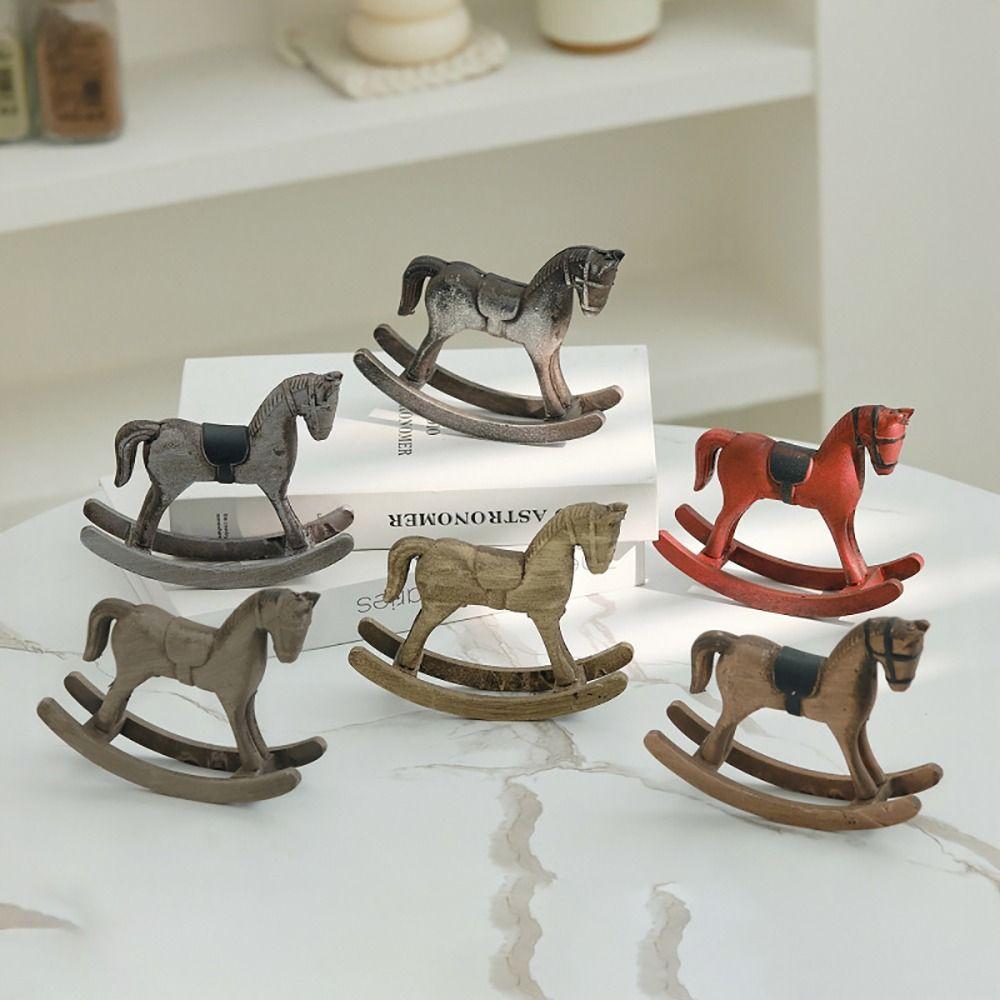 Wooden Craft Wooden Rocking Horse Nordic Retro Balance Art Ornament Desk Decor Xmas Decoration