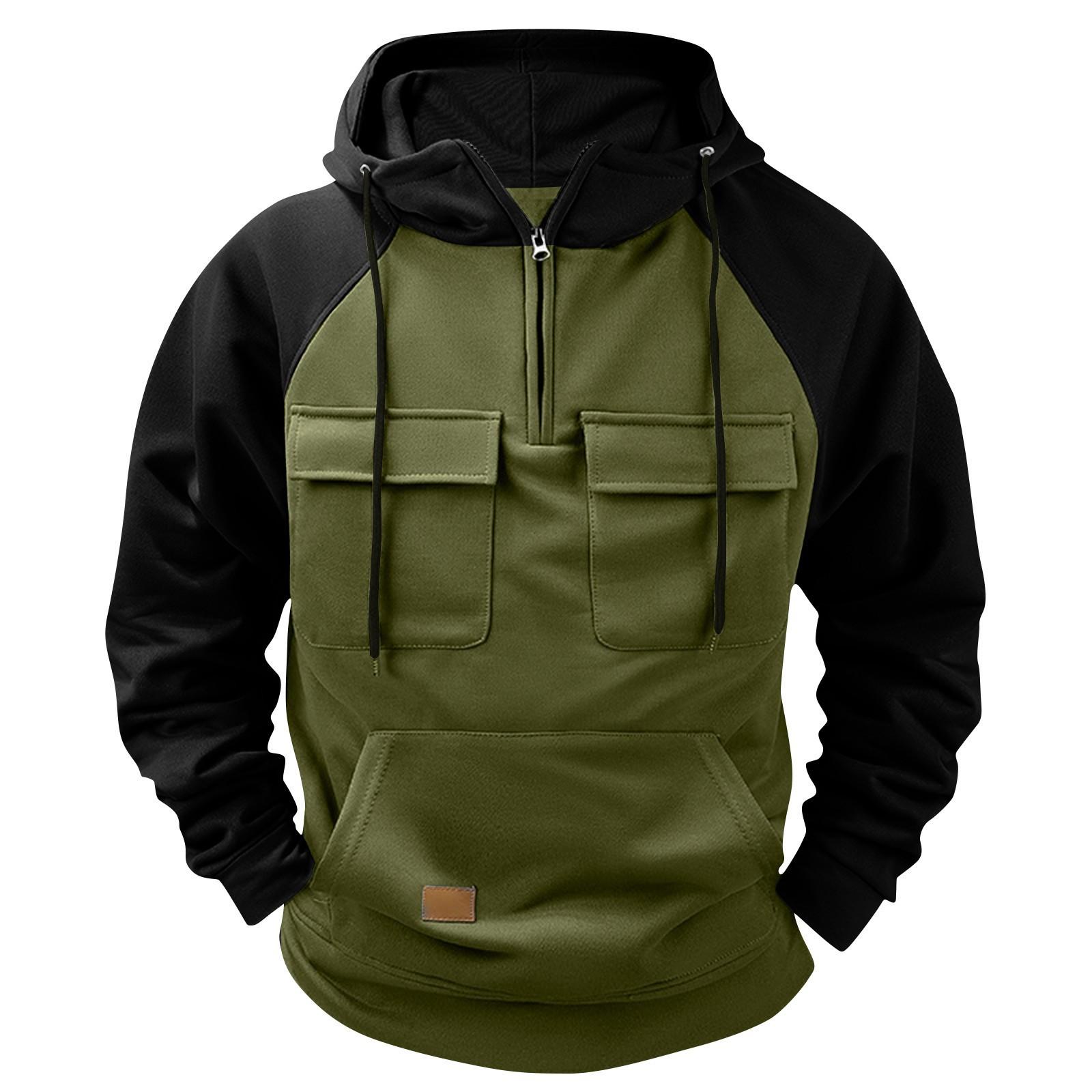 

Мужская модная повседневная толстовка с капюшоном и длинными рукавами в стиле колор-блок L армия зеленый