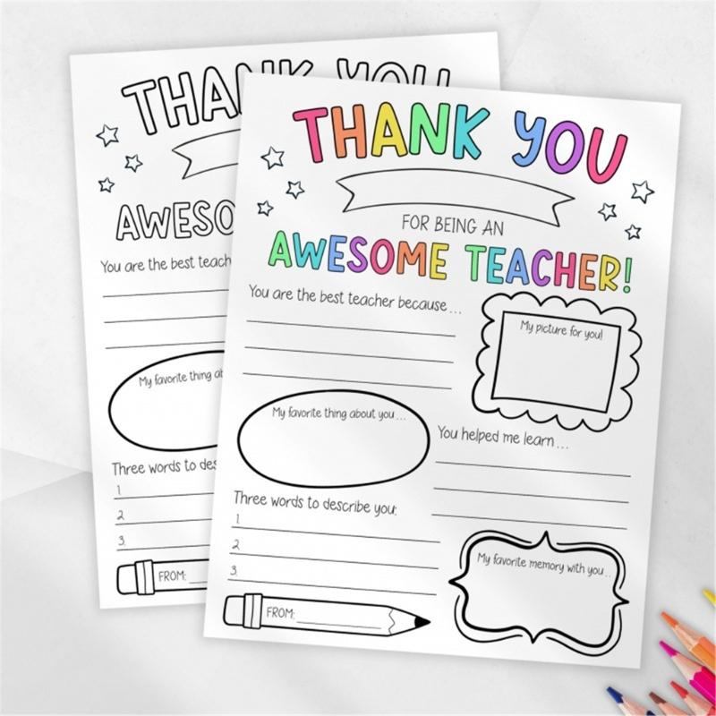 Pack of 2 Teacher Appreciation Coloring Posters With Customizable Sections For Classroom Activities Students Craft Gift Ideas