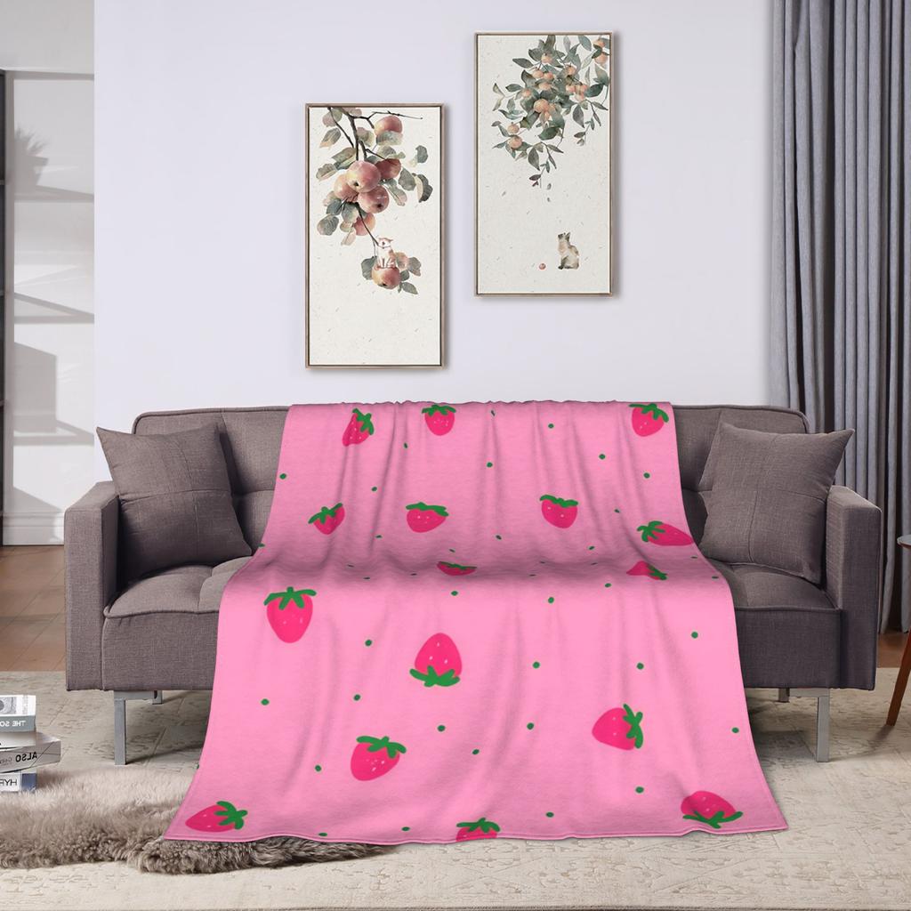 Pink Strawberry Blanket Super Warm Print Plush Throw Blanket For Living Room Camping Flannel Bedspread Bed Cover